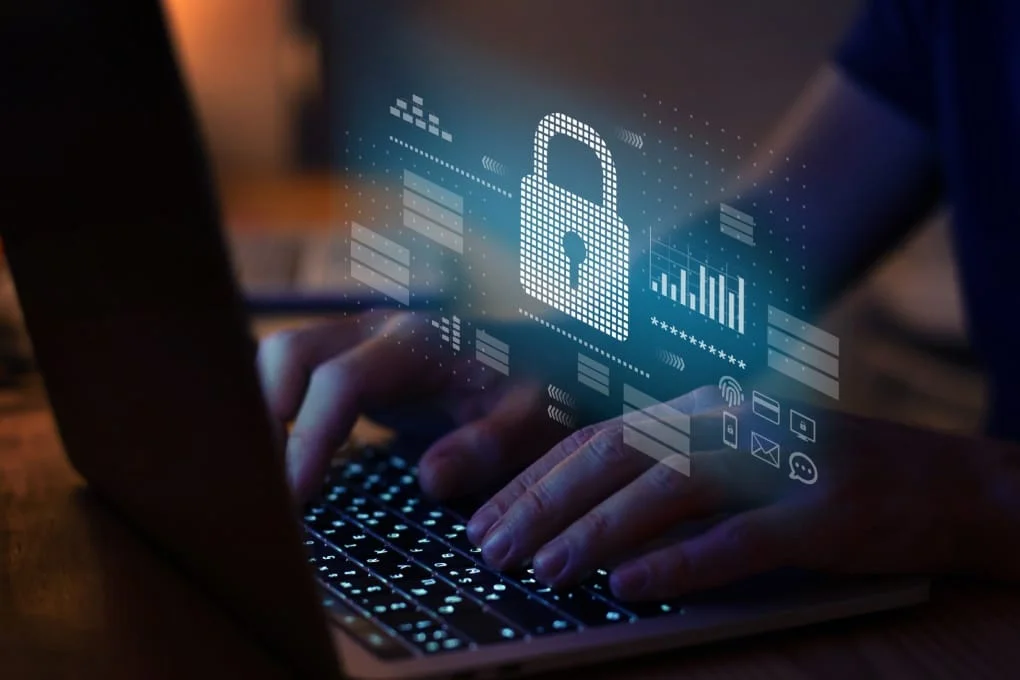data protection and cybersecurity concept, internet network security online with padlock icon