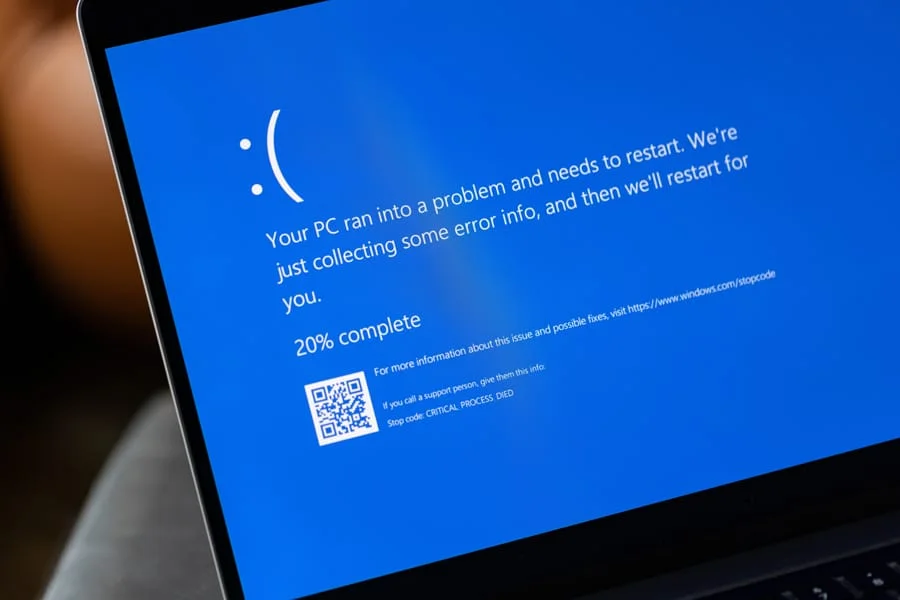 Eindhoven, The Netherlands, July 19 2024, Blue screen of death, a worldwide problem with windows computers shutting down and crashing, affecting airports, hospitals and governments