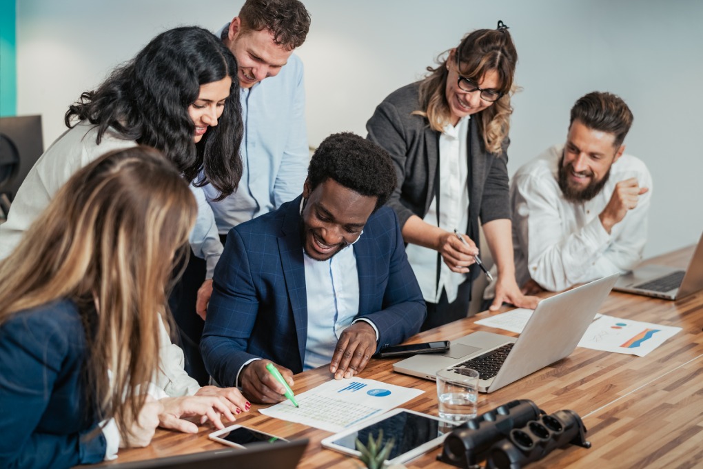 Business team of diverse people doing strategic planning work inside modern office - Entrepreneurship concept